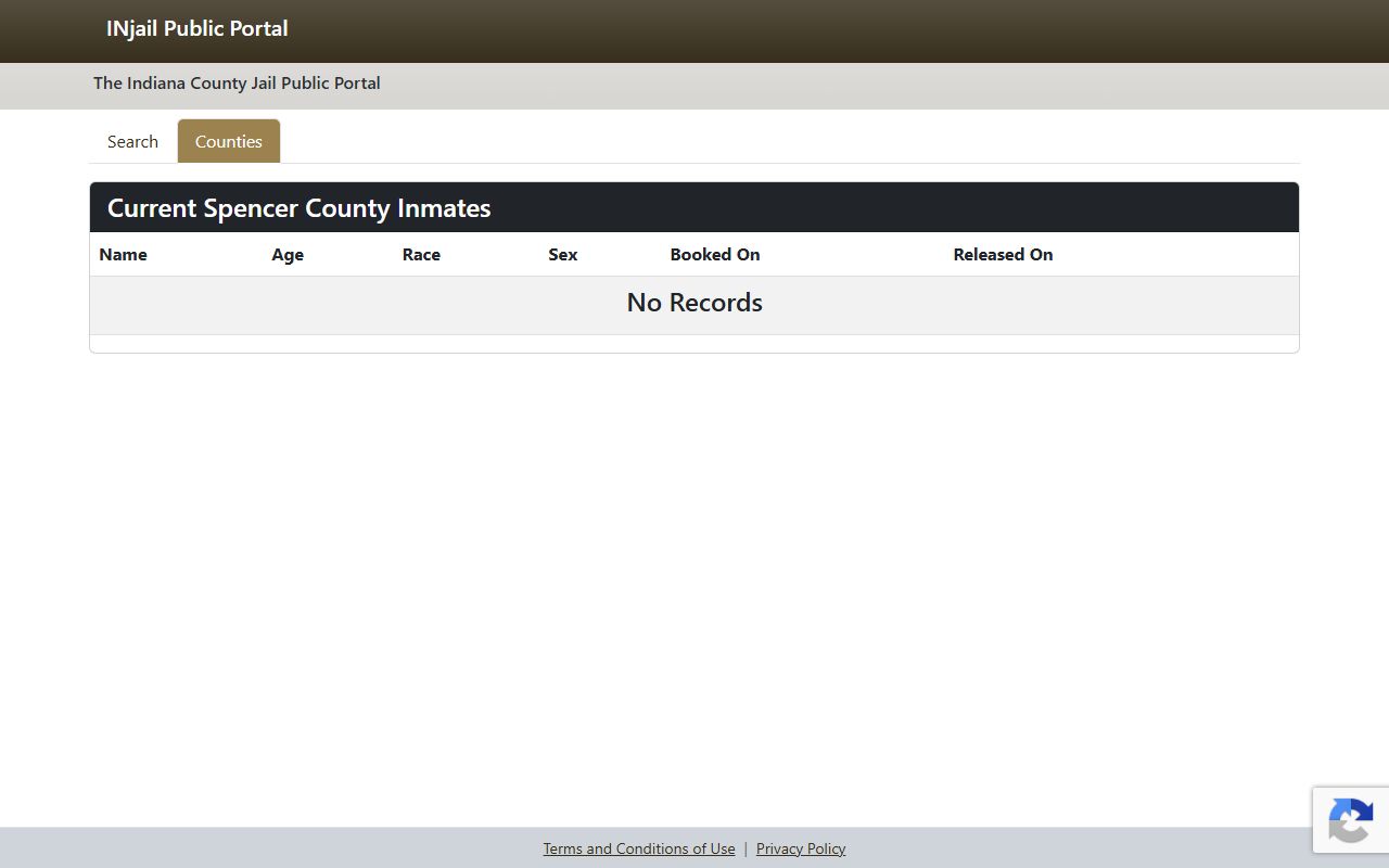 Spencer County inmate population jail roster route in the Indiana County Jail Public Portal