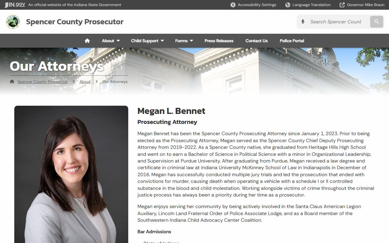 Spencer County Prosecutor office attorney page for court records after arrest